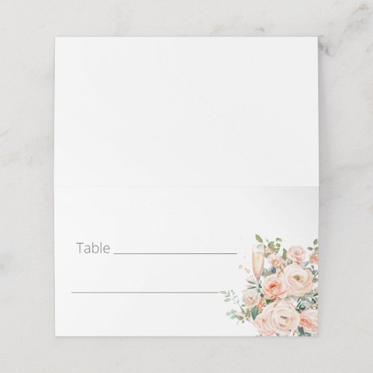 Hochzeitstisch für Petalen und Prosecco Platzkarte (Außenseite Aufgefaltet)