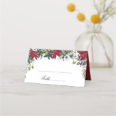 Hochzeitstisch für Rote Poinsettia Wasserfarben Platzkarte (Vorderseite)