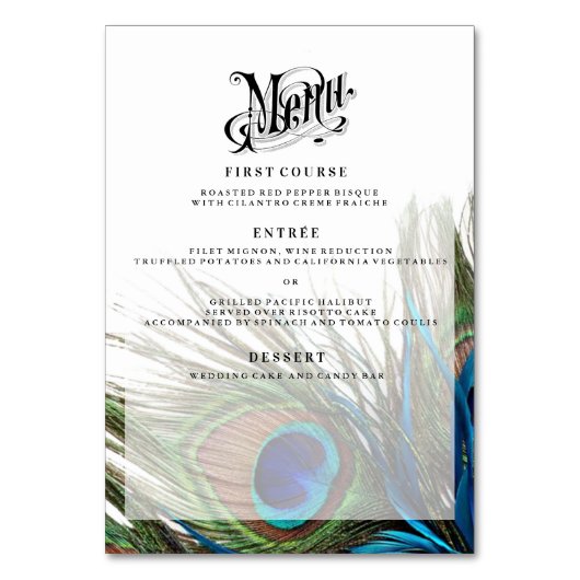 Hochzeitstisch für türkisfarbene Pfauendecke + Men Tischnummer (Rückseite)