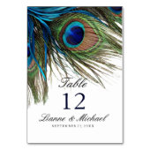 Hochzeitstisch für türkisfarbene Pfauendecke + Men Tischnummer (Vorderseite)