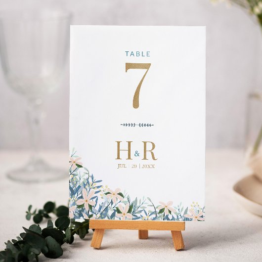 Hochzeitstisch-Nummer Initialen Datum Wilde Blumen Tischnummer