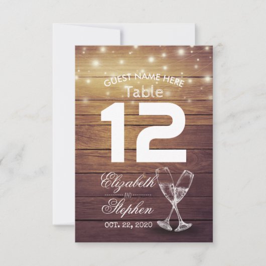 Hochzeitstisch Nummer Sitzplatz Champagnerglas Einladung (Vorderseite)