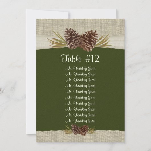 Hochzeitstisch-Plan für Holzkiefern Einladung (Vorderseite)