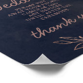 Hochzeitstisch-Sign für Navy Blue & Rose Gold Poster (Ecke)