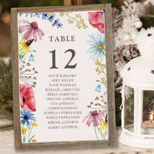Hochzeitstisch-Sitzkarte für Wildblumen Tischnummer