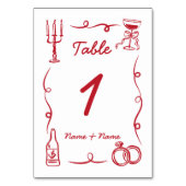 Hochzeitstisch Whimsical Hand Drawn Red Illustrier Tischnummer (Rückseite)
