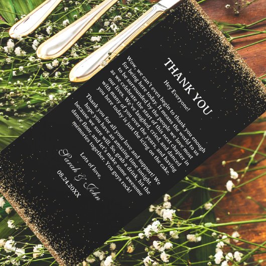 Hochzeitstische für Schwarz-Gold-Glitzer Dankeskarte