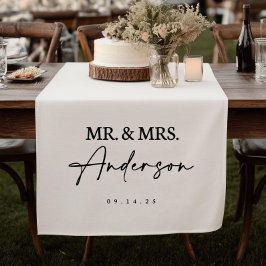 Hochzeitstischläufer, Personalisiertes Namensschil Kurzer Tischläufer