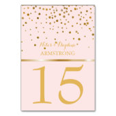 Hochzeitstischnummern | Blush Pink Gold Confetti Tischnummer (Rückseite)