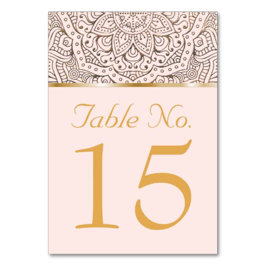 Hochzeitstischnummern | Boho Floral Mandala Gold Tischnummer (Vorderseite)