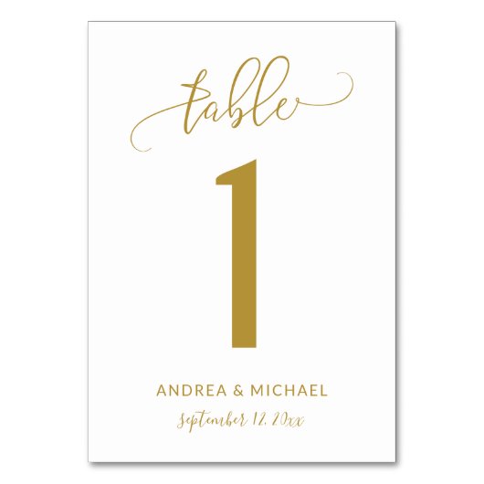 Hochzeitstischnummern | Bounce Script (Gold) 1 Tischnummer (Vorderseite)