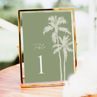 Hochzeitstischnummern mit Palme, Salbei-Tropisch