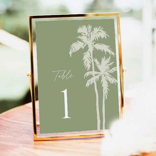 Hochzeitstischnummern mit Palme, Salbei-Tropisch
