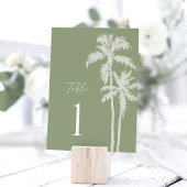 Hochzeitstischnummern mit Palme, Salbei-Tropisch
