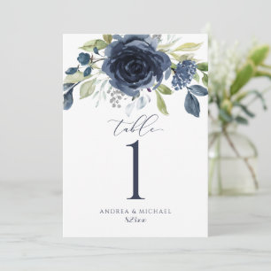 Hochzeitstischnummern Navy Blau Wasserfarbe Floral Einladung