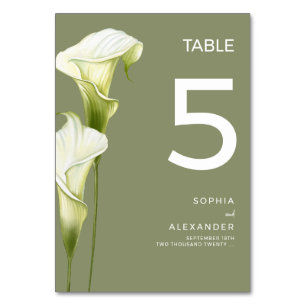 Hochzeitstischnummern "Zarte Calla-Lilien" Tischnummer