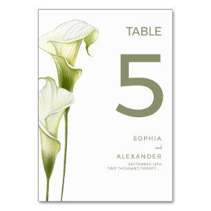 Hochzeitstischnummern "Zarte Calla-Lilien" Tischnummer