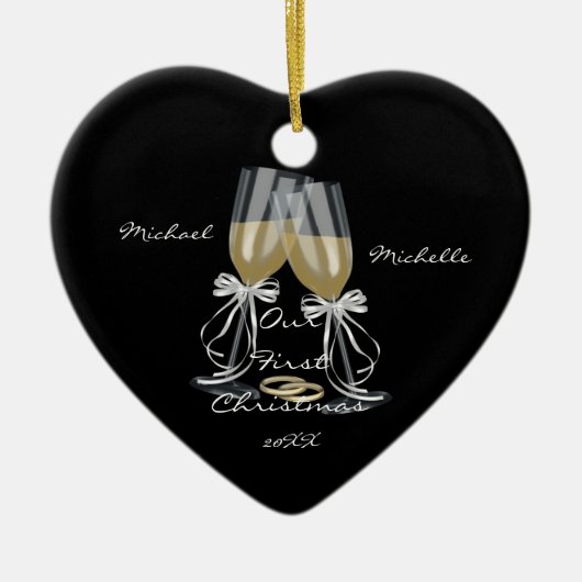 Hochzeitstoast Unser erstes Weihnachtsgeschenk Keramikornament (Vorne)