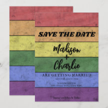 Hochzeitstolz auf LGBT-Flagge Save the Date Vintag