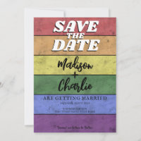 Hochzeitstolz auf LGBT-Flagge Save the Date Vintag