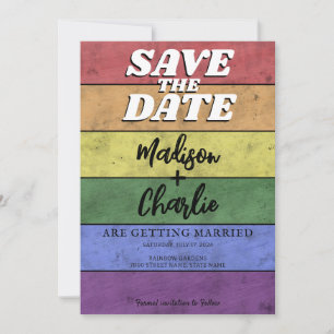 Hochzeitstolz auf LGBT-Flagge Save the Date Vintag Einladung