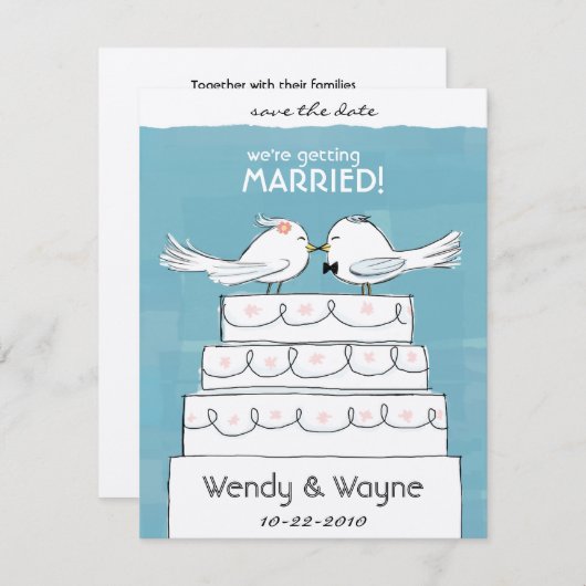 Hochzeitstorte Birds Braut & Bräutigam Save the Da Save The Date (Vorne/Hinten)