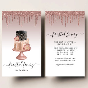 Hochzeitstorte Glitter-Drip Roségold Bäckerei Visitenkarte