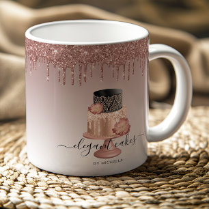 Hochzeitstorte Glitter-Drip Rosen-Gold Bäckerei Kaffeetasse