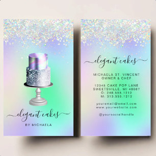 Hochzeitstorte Holografischer Glitter Bäckerei Visitenkarte