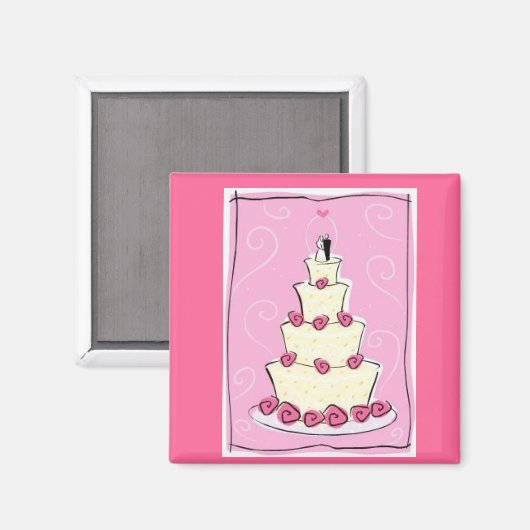 Hochzeitstorte mit rosa Hintergrund Magnet (Vorderseite/Rückseite)