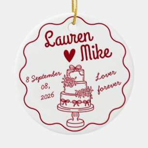 Hochzeitstorte Paarname & Datum Keramik Ornament