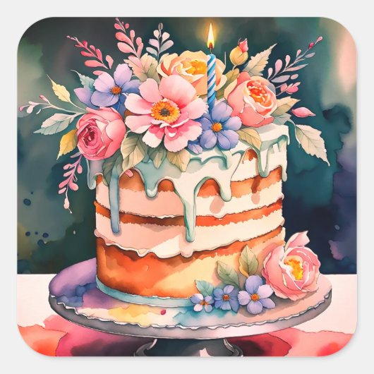 Hochzeitstorte Quadratischer Aufkleber (Vorderseite)