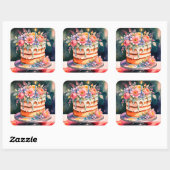 Hochzeitstorte Quadratischer Aufkleber (Blatt)