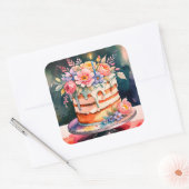 Hochzeitstorte Quadratischer Aufkleber (Umschlag)