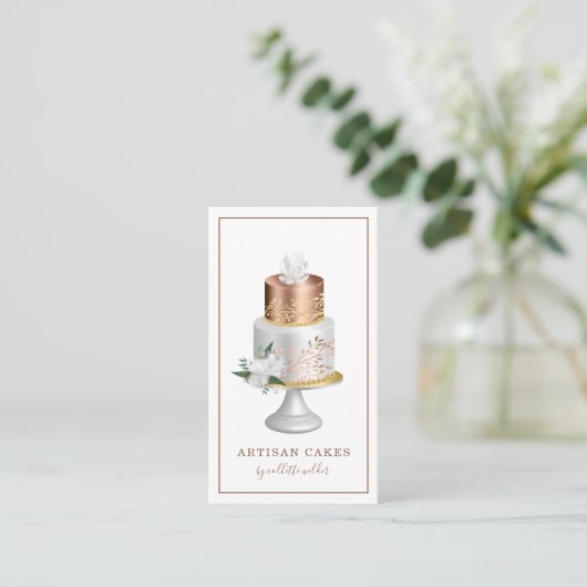 Hochzeitstorte Rose Gold Pearl Bäckerei Visitenkarte (Stehend Vorderseite)