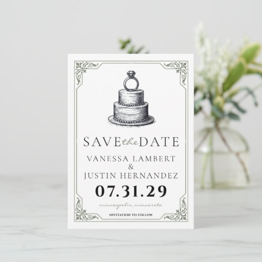 Hochzeitstorte Save the Date (Stehend Vorderseite)