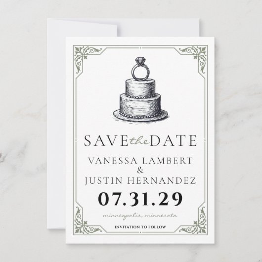 Hochzeitstorte Save the Date (Vorderseite)