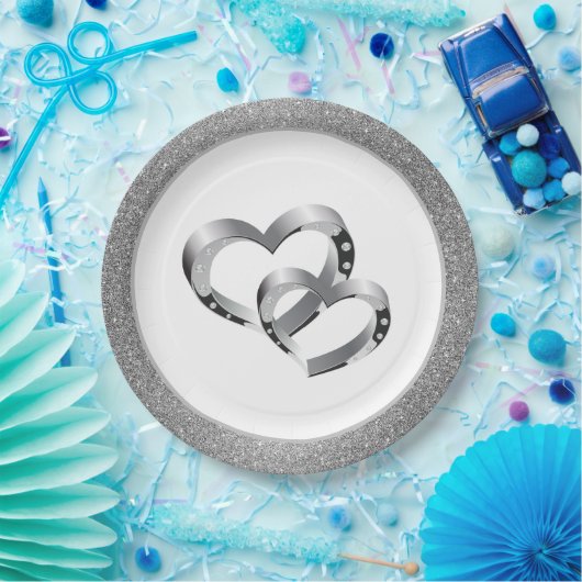 Hochzeitstorte SLVR Glitzer 9" Papier Teller - Zwe (Party)