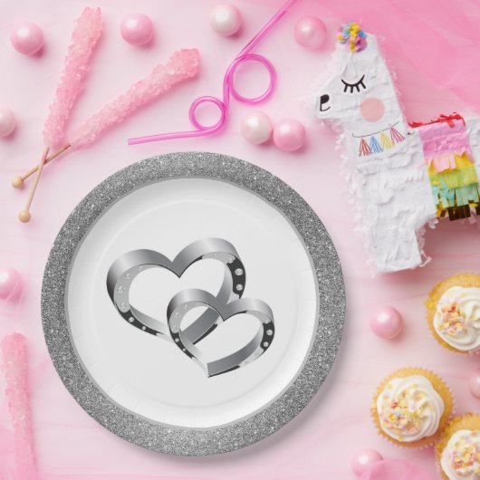 Hochzeitstorte SLVR Glitzer 9" Papier Teller - Zwe (Party)