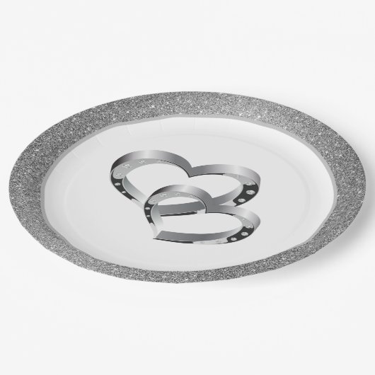 Hochzeitstorte SLVR Glitzer 9" Papier Teller - Zwe (Schrägansicht)