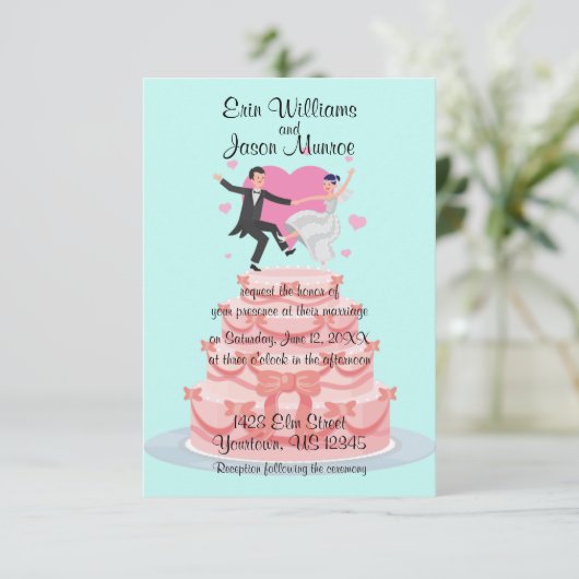 Hochzeitstorte-Tanz-Hochzeits-Einladung Einladung (Stehend Vorderseite)