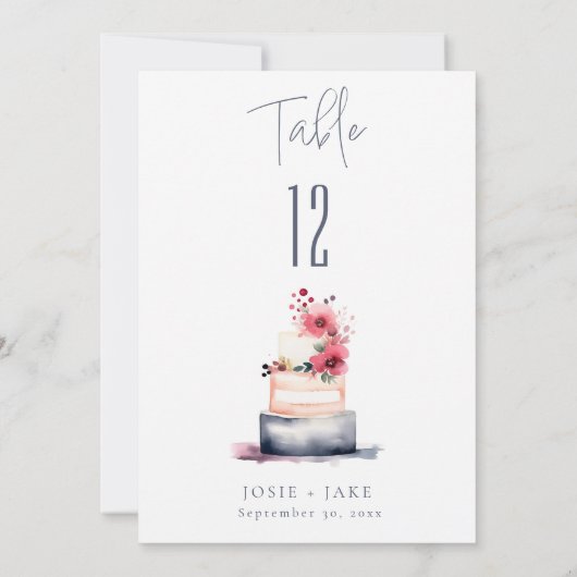 Hochzeitstorte Tischnummer Wasserfarbe Seekarte (Rückseite)
