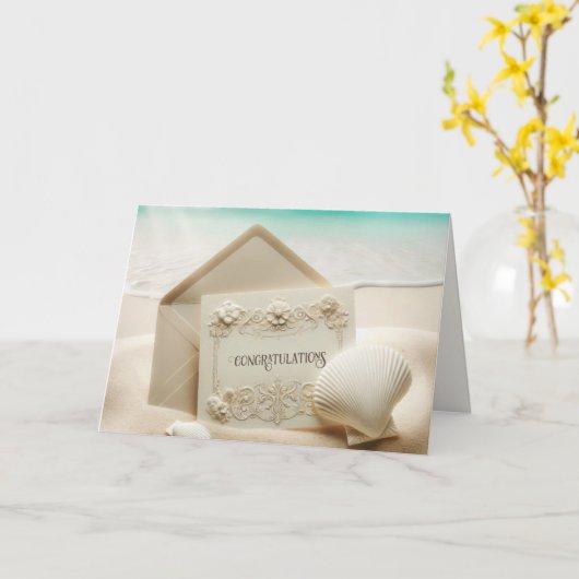 Hochzeitstorys Glückwunsch in Beach Sand Karte (Gelbe Blume)