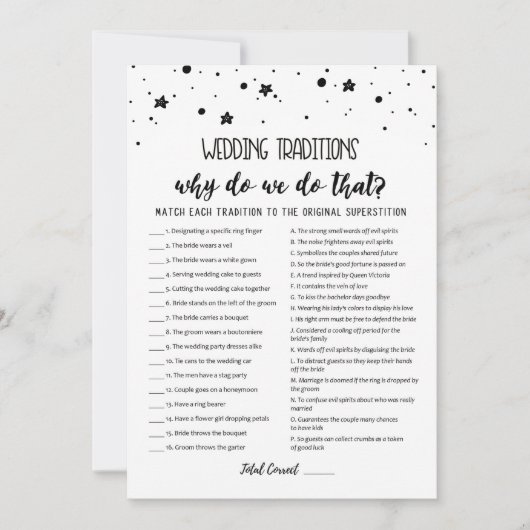 Hochzeitstraditionen mit Answers-Spielkarte Einladung (Vorderseite)