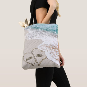 Hochzeitstrände im Sand mit Namen Tasche