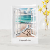 Hochzeitstrandherzen im Fenster Karte (Gelbe Blume)