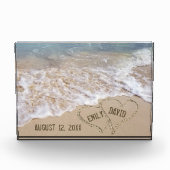 Hochzeitstrandherzen mit Namen Fotoblock (Vorderseite)