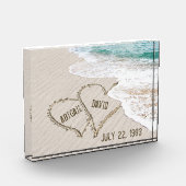Hochzeitstrandherzen mit Namen Fotoblock (Links)