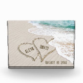 Hochzeitstrandherzen mit Namen Fotoblock (Vorderseite)