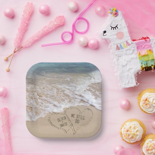 Hochzeitstrandherzen mit Namen Pappteller (Party)